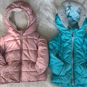 Toddler Girls Pink and Blue Puffer Coats